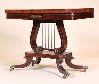 Regency Rosewood and Brass Lyre Base Game Table