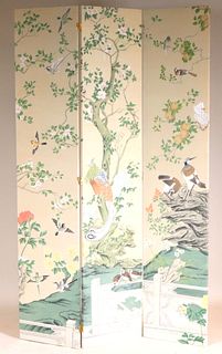 Bird & Flower Decorated Three Panel Screen