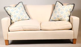 Contemporary Beige-Upholstered Love Seat