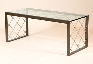 Contemporary Mixed Metal Glass Top Low Table