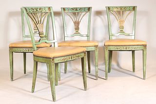 Four Neoclassical Style Green-Painted Side Chairs
