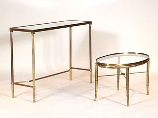 Two Modern Brass and Glass Top Tables