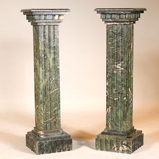 Pair of Contemporary Green Marble Pedestals