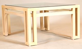 Billy Baldwin Style Glass Top Wood Coffee Table