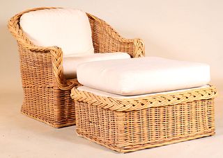 McGuire Rattan Lounge Chair and Ottoman