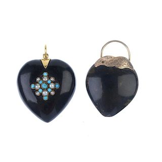 Two late 19th century tortoisehell items of jewellery. To include a tortoiseshell  heart-shape locke