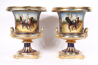 Pair of Sevres Painted Porcelain Urns