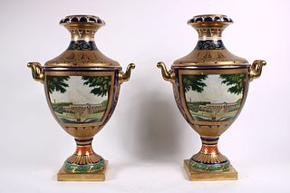Pair of Sevres Paint-Decorated Porcelain Urns
