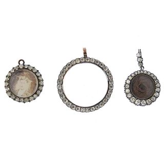 Three late 19th to early 20th century paste pendants. Each of circular design with colourless paste