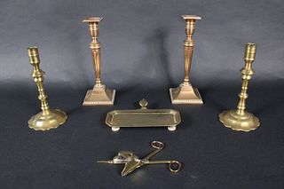 Two Pairs of Brass Candlesticks, 18th and 19th C.