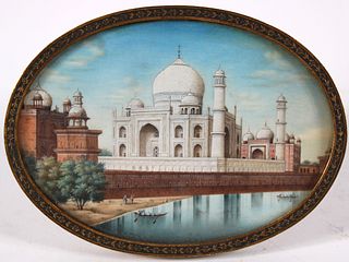 Miniature Oval Painting of the Taj Mahal