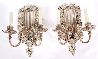 Pair of Silver Gilt Two Light Wall Sconces