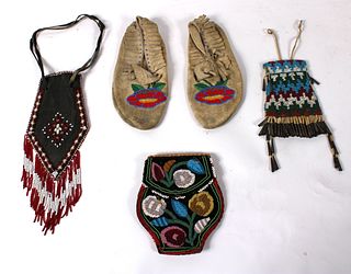Pair of American Indian Beaded Leather Moccasins