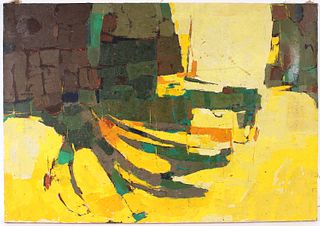 Oil on Canvas, Abstract in Yellow, Green & Brown