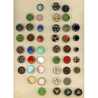 3 WHOLE CARDS OF ASSORTED MODERN GLASS BUTTONS