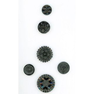A SMALL CARD OF DIVISION ONE BLACK GLASS BUTTONS