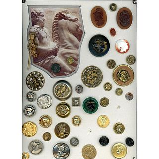A FULL CARD OF ASSORTED MATERIAL HEAD BUTTONS