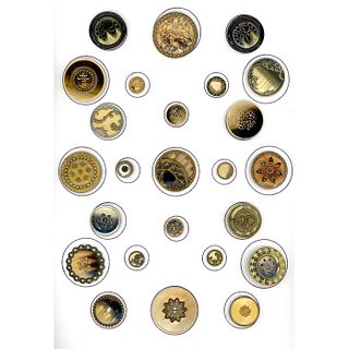 A CARD OF ASSORTED VICTORIAN CELLULOID BUTTONS