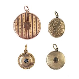 A selection of late 19th to early 20th century lockets and photograph pendants. To include a circula
