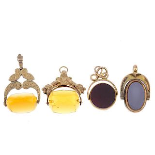 A selection of fobs, a photo pendant and a medallion. To include an Edwardian 9ct gold bloodstone an