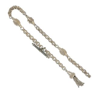 Two silver guard chains and a bracelet. To include a Thomas Sabo bracelet, designed as alternating o