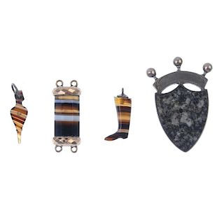 A selection of Scottish jewellery and banded agate beads and components. To include a late Victorian