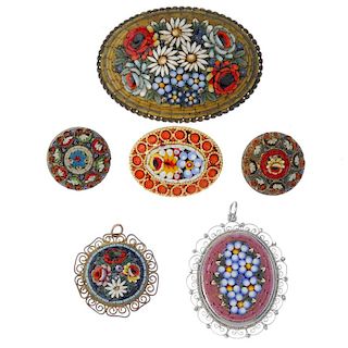 Twenty-three items of micro mosaic jewellery. To include three bracelets, a trinket box, together wi