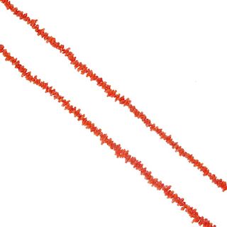 A selection of coral jewellery. To include two coral bead necklaces, one strand of branch coral, an