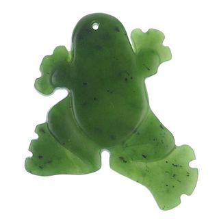A New Zealand jade carved frog pendant by Paddy Cooper. The Maori jade carved into the shape of a fr