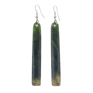 Two pairs of New Zealand jade ear pendants. One pair carved by Paddy Cooper, of elongated rectangula