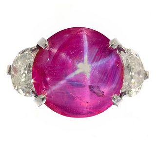 Important Ceylon Pink Star Sapphire, Diamond, Platinum Ring