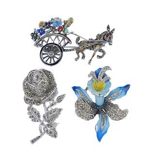 A selection of marcasite jewellery. To include a pendant designed as an openwork marcasite drop, sus