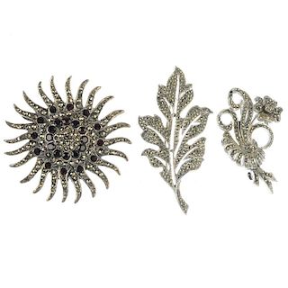 A large selection of marcasite jewellery. To include brooches, necklaces, bracelets and rings of var