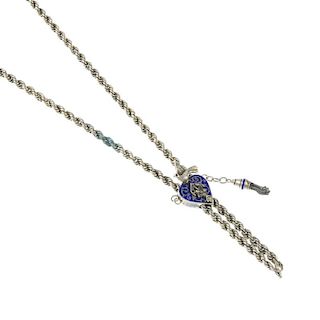 A chain with slider. The rope-twist chain, with a heart-shape slider, the blue enamel to the an appl