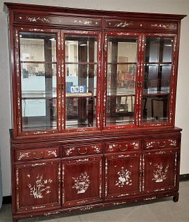 CHINESE MOP INLAID CHINA CABINET 6'10"H X 6'W X 19"D