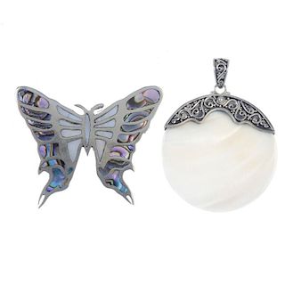 A selection of silver and white metal gem-set jewellery. To include a moonstone pendant, a moonstone