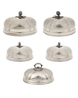 Five Elkington & Co silver plate game domes
