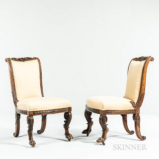 Pair of Italian Walnut Hall Chairs