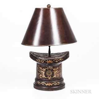 English Leather Painted Lamp