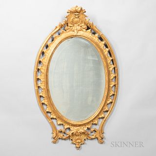 George III-style Carved Giltwood Oval Mirror