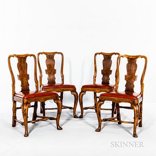 Four Queen Anne-style Walnut Side Chairs