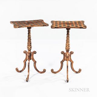 Pair of Parquetry Inlaid Candlestands