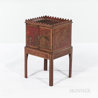 Small Japanned Cabinet on Stand