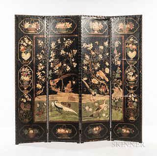 Dutch Four-panel Painted Leather Screen