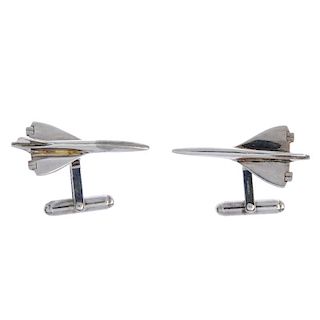 LINKS OF LONDON - a pair of silver concord cufflinks. Each cufflink head designed as a concord in fl