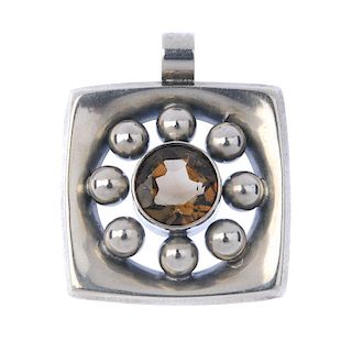 E GRANIT & CO. - a Modernist pendant. Of square outline, the central circular opening with spherical