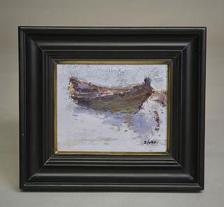 Oil painting of wooden boat