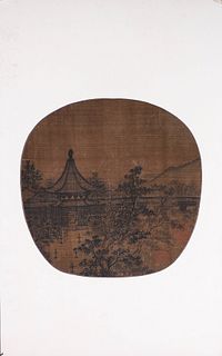 A Chinese landscape silk scroll painting