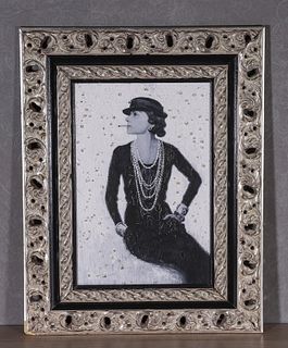 An oil painting of female portrait of Coco Chanel