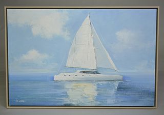 Framed oil painting of sail boat